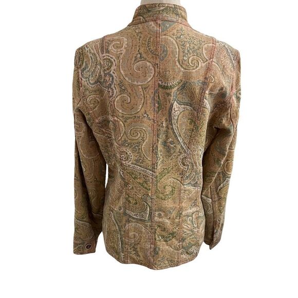 Vintage Coldwater Creek Pastel Paisley Linen Rayon Blend Mandarin Collar Jacket - Picture 4 of 8